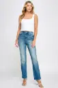 DB-FJ-D707 Lady’s High-Waisted Skinny-Flare Jeans with Heel Slits 