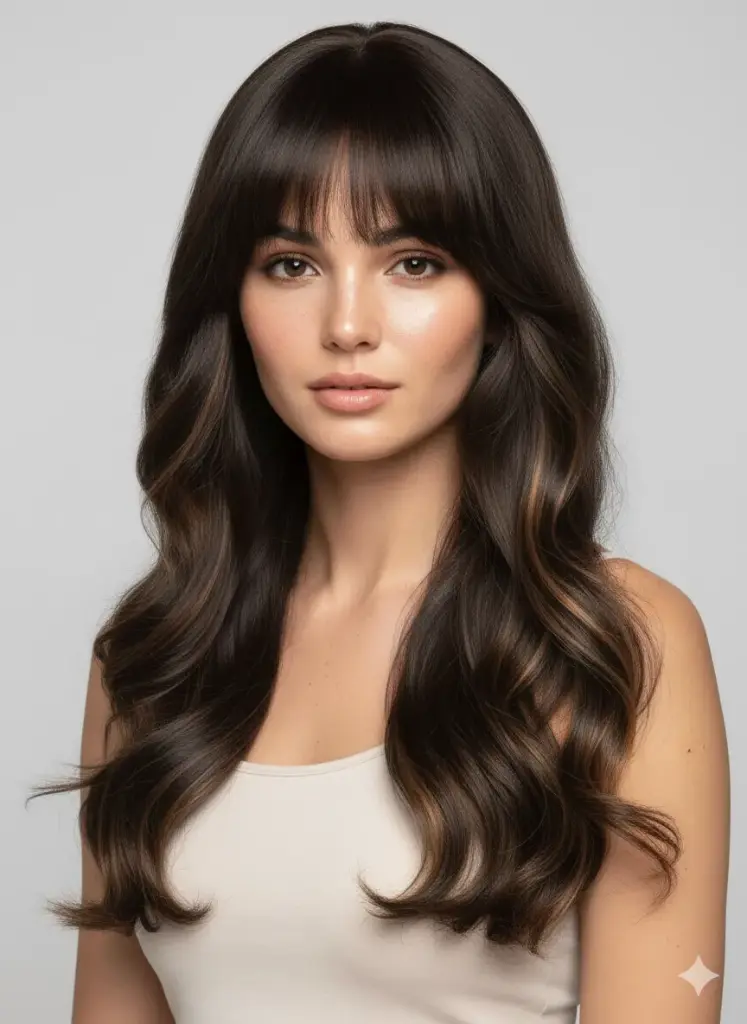 2052 Long Wavy Wig with Full Bangs