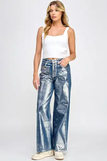 DB-STJ-D706 Lady Cargo Jeans – Brushed Silver Straight-Leg